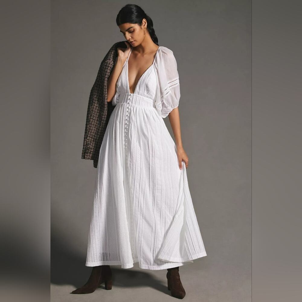 NEW Anthropologie Joslin Backless Linen Maxi Dress